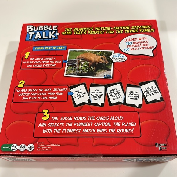 UNIVERSITY GAMES Bubble Talk - Crazy Caption Board Game - Complete - NWOT - Picture 2 of 9